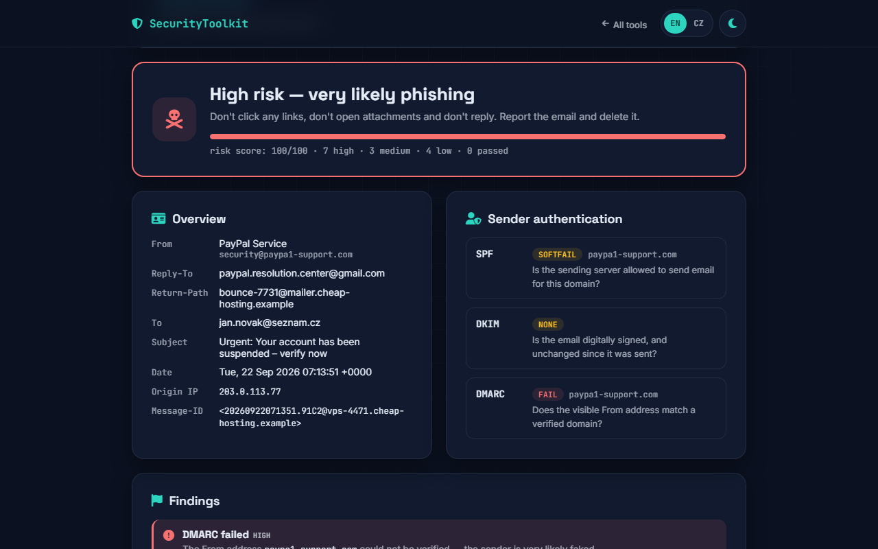 Security Toolkit — Phishing Email Analyzer